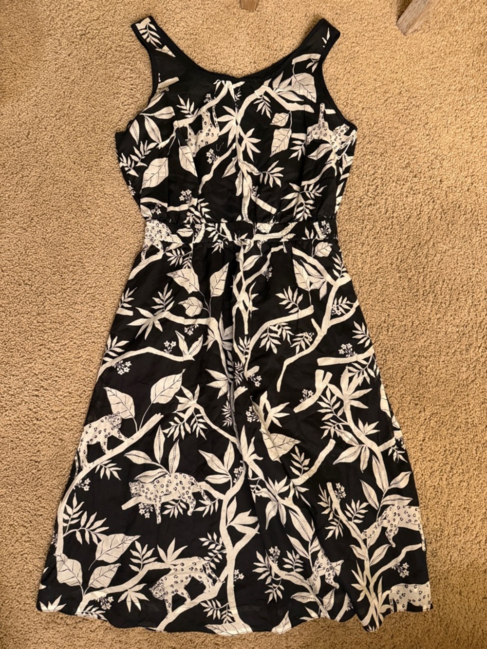 Talbots Sleeveless Black Midi Dress with White Botanical Print
